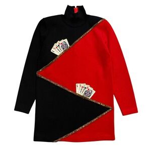 Vintage Lillie Rubin Red Black Playing Card Beaded Knit Mini Dress Petite P